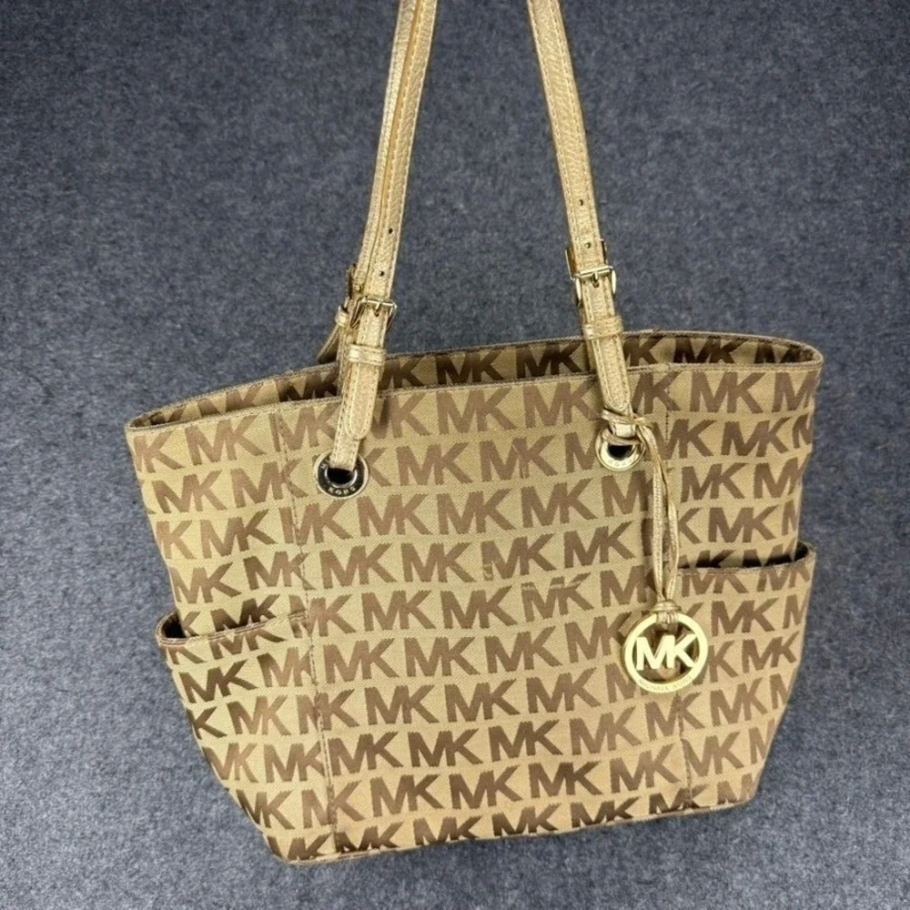 Michael Kors MK Logo Tote Bag & Wallet Set‎ Brown Beige Signature Purse